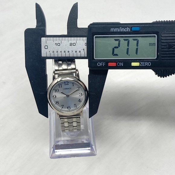 Carriage Easy Reader Watch Women 28mm Silver Tone Matte Stretch Band New Battery - Picture 9 of 14